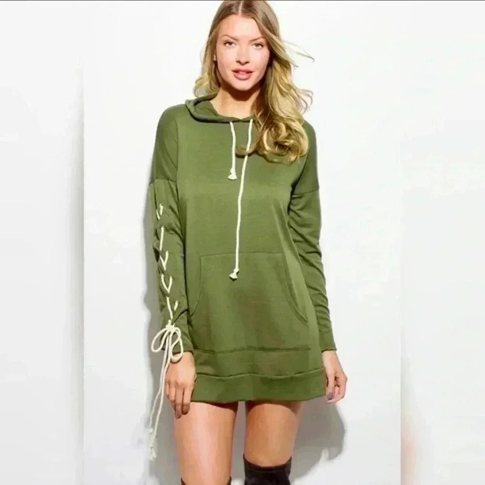 "Harley" Arm Lace Hoodie in Olive